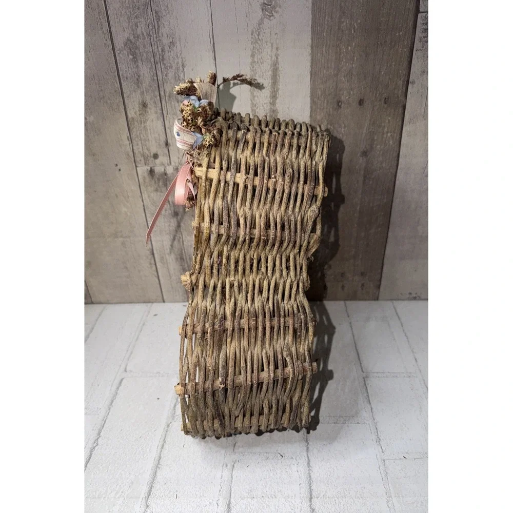 Twig Heart Wreath Primitive Rustic Country Cottage Pink Floral Basket Wall Decor